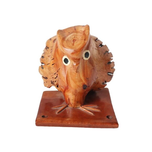 Vintage Hand-Carved Wooden Owl Bird Wood Burl Rustic Decor - Picture 1 of 8